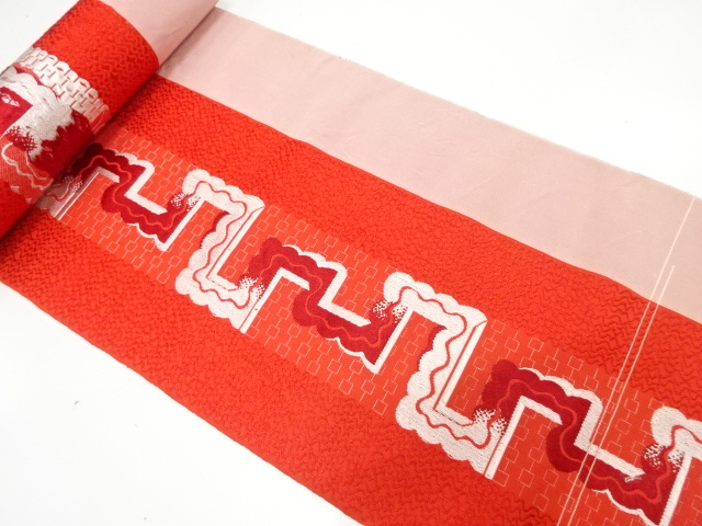 JAPANESE KIMONO / ANTIQUE BOLT FOR HASSUN OBI / WOVEN GEOMETRIC